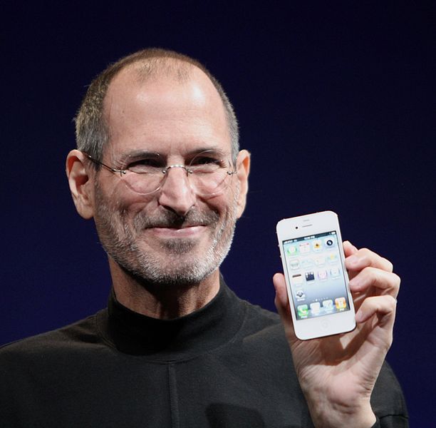 Steve Jobs shows off the white iPhone 4 at the 2010 Worldwide Developers Conference
